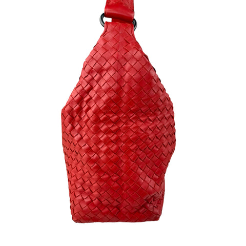 Pre-owned Bottega Veneta Red Intrecciato Woven Nappa Leather Medium Veneta Hobo Bag