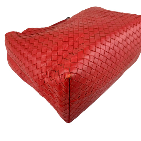 Pre-owned Bottega Veneta Red Intrecciato Woven Nappa Leather Medium Veneta Hobo Bag