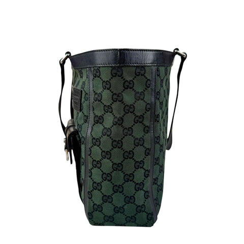 Gucci Green/Black GG Canvas and Leather Abbey Pocket Tote