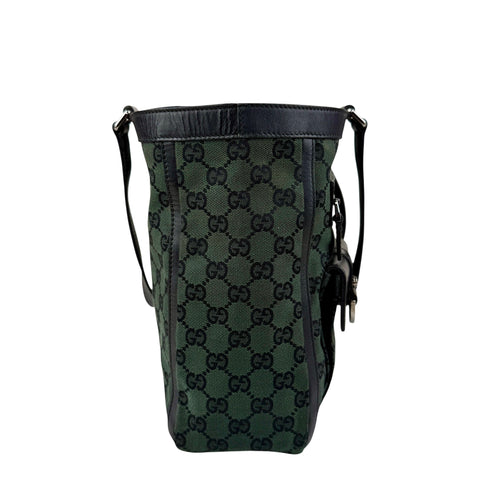 Pre-owned Gucci Green/Black GG Canvas and Leather Abbey Pocket Tote