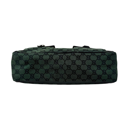 Pre-owned Gucci Green/Black GG Canvas and Leather Abbey Pocket Tote