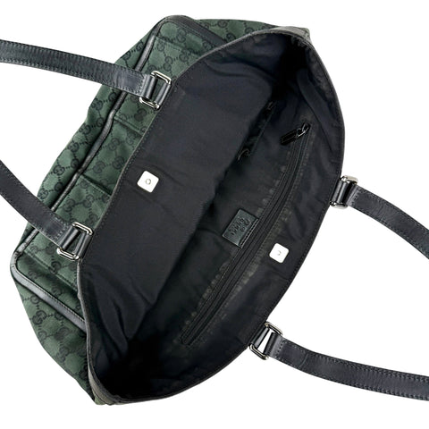 Pre-owned Gucci Green/Black GG Canvas and Leather Abbey Pocket Tote