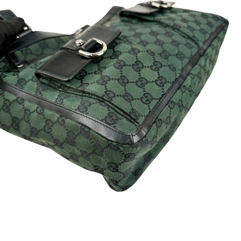 Pre-owned Gucci Green/Black GG Canvas and Leather Abbey Pocket Tote