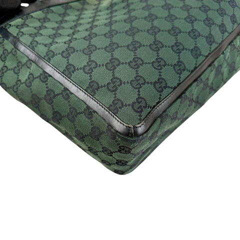 Pre-owned Gucci Green/Black GG Canvas and Leather Abbey Pocket Tote