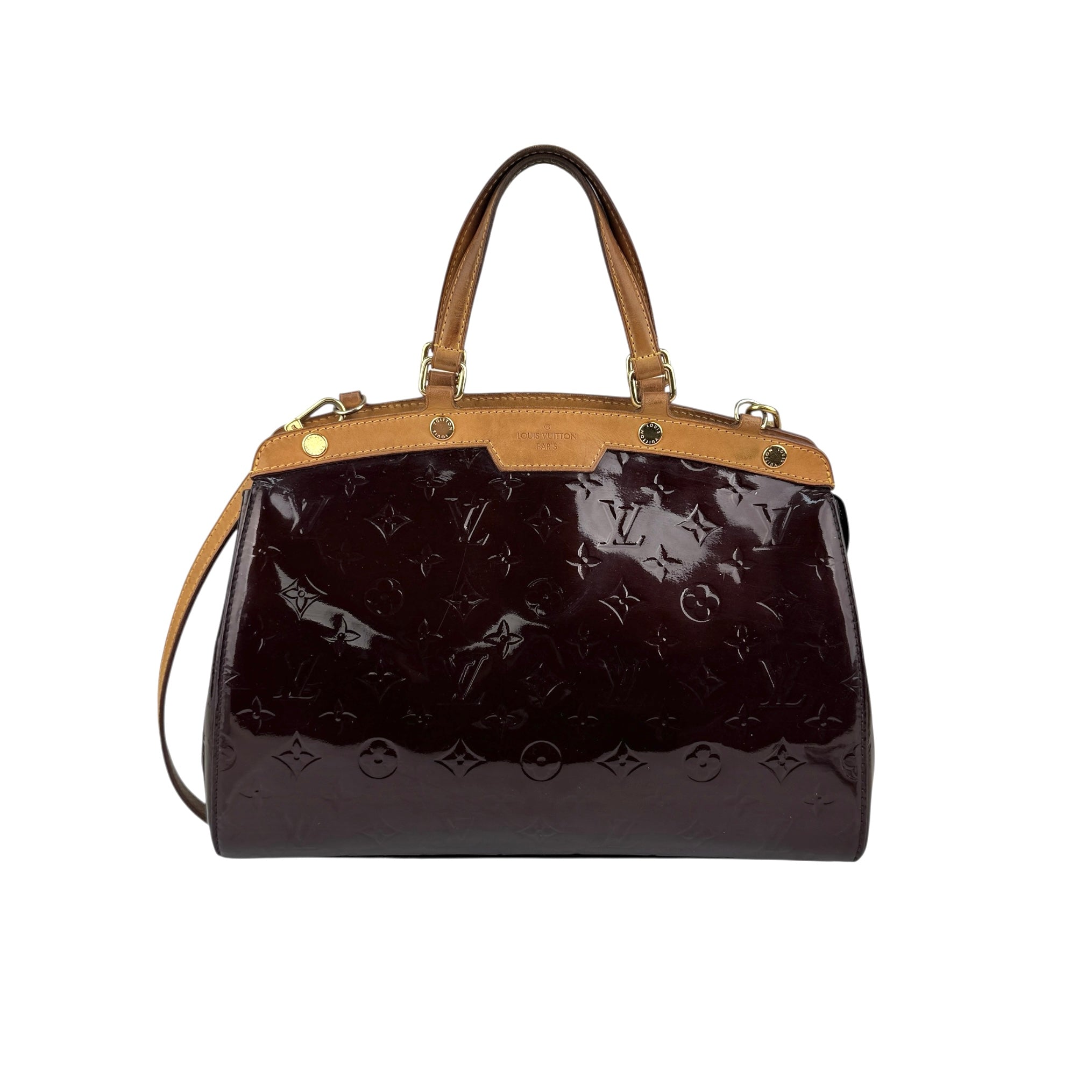 louis vuitton amarante monogram vernis brea mm bag front