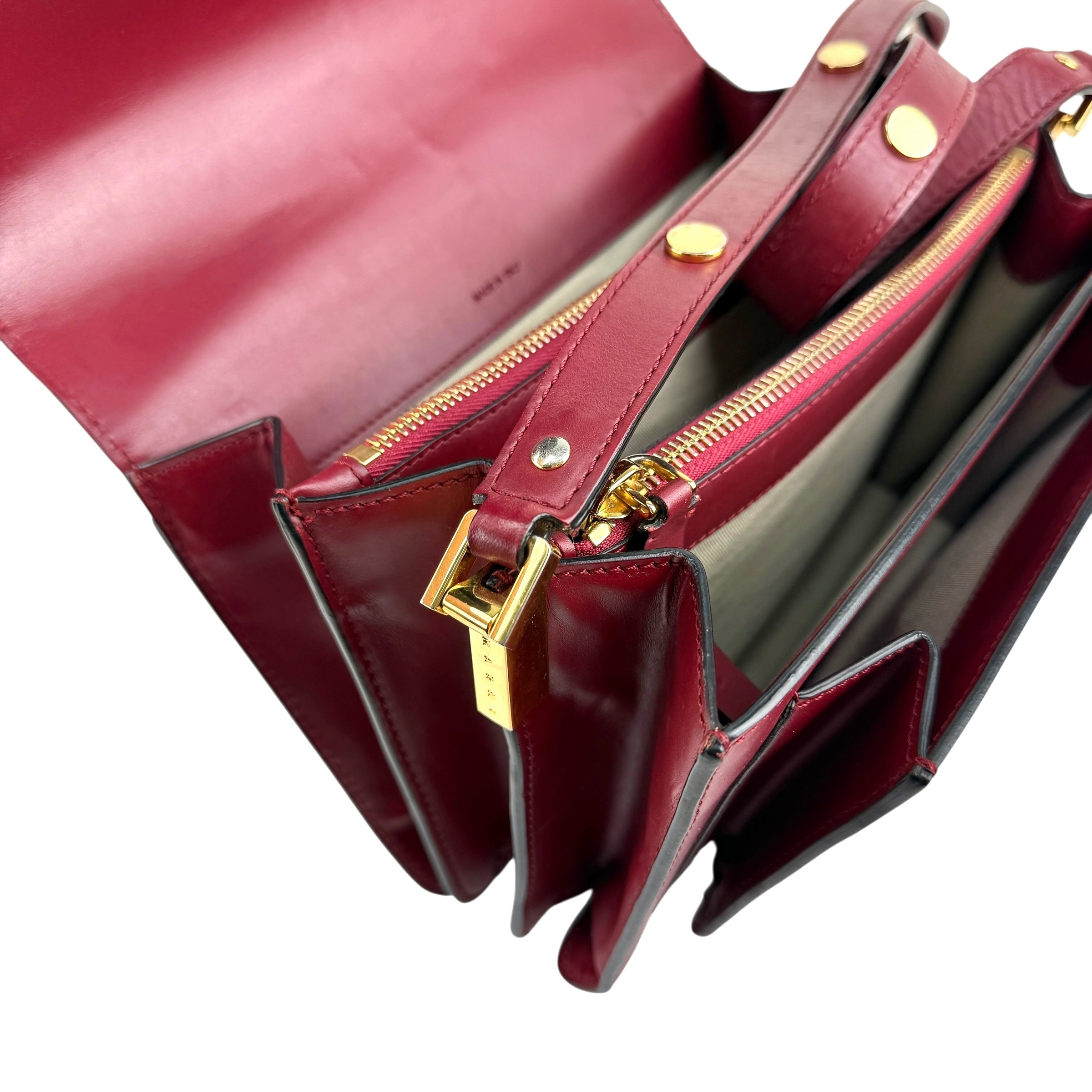 marni trunk medium leather shoulder bag red