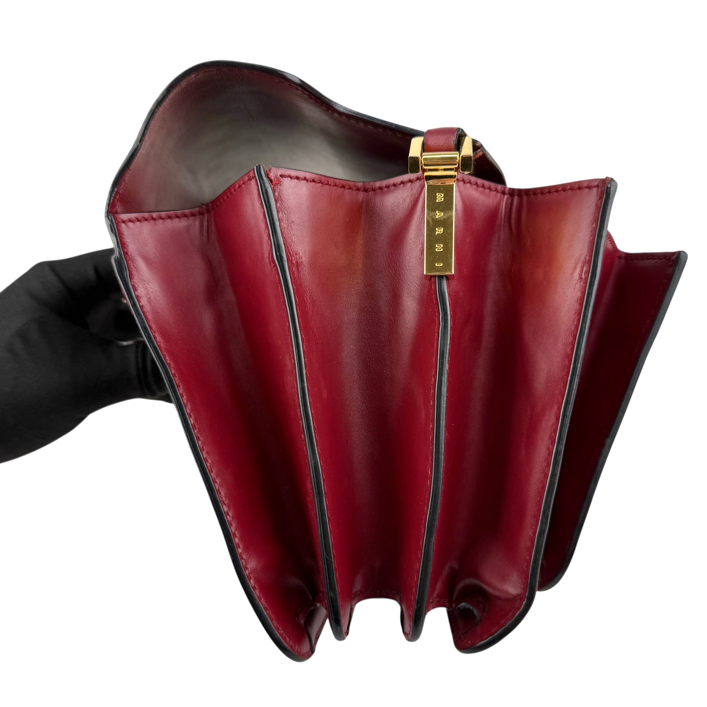 marni trunk medium leather shoulder bag red