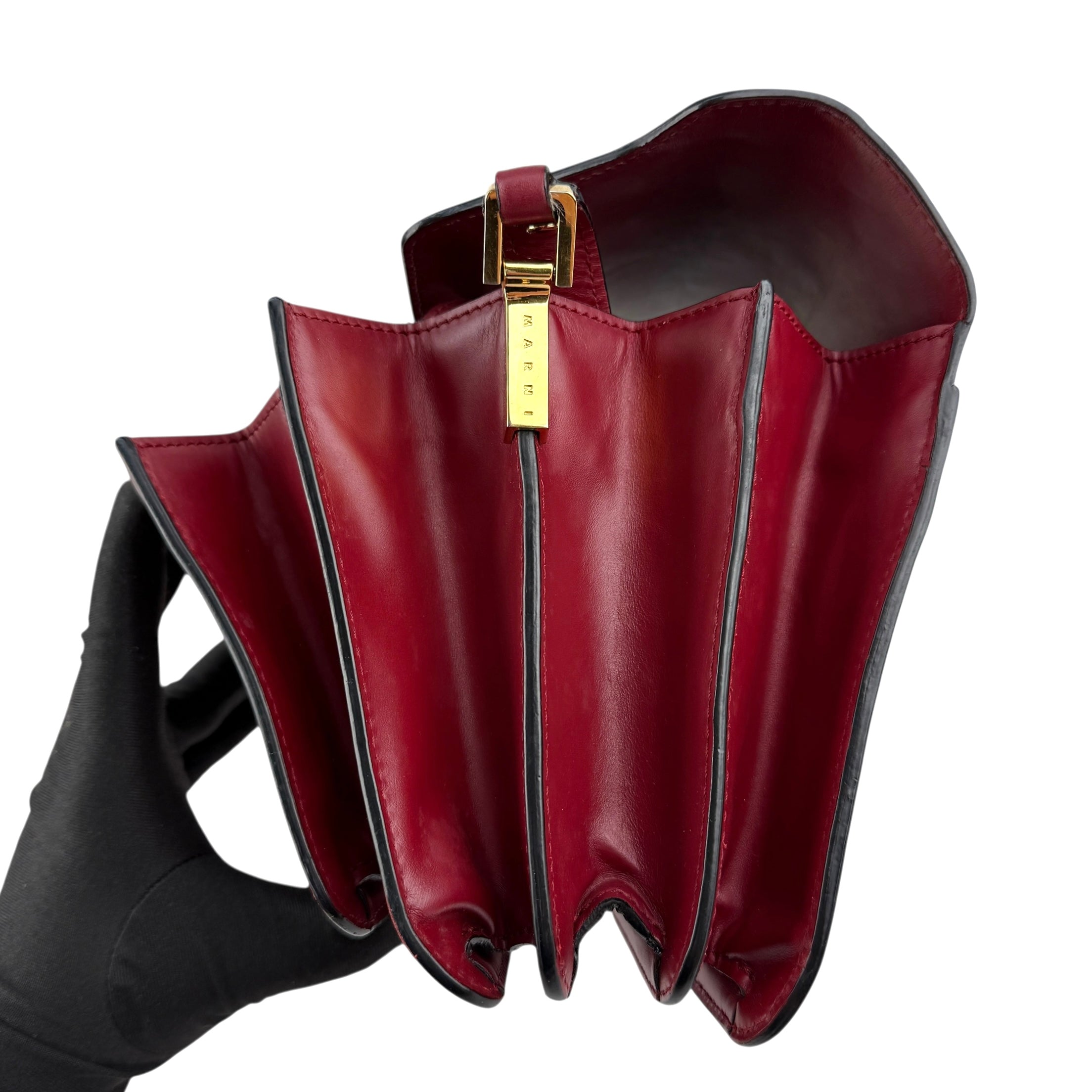 marni trunk medium leather shoulder bag red