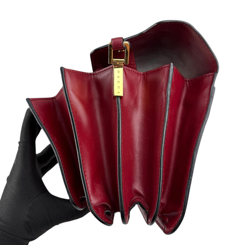 marni trunk medium leather shoulder bag red