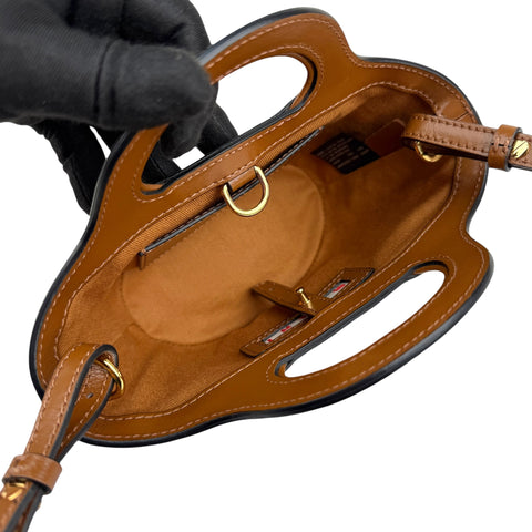 Marni Tropicalia Small Bucket Bag in brown leather and raffia-effect fabric