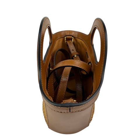 Marni Tropicalia Small Bucket Bag in brown leather and raffia-effect fabric