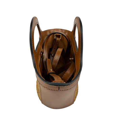 Marni Tropicalia Small Bucket Bag in brown leather and raffia-effect fabric