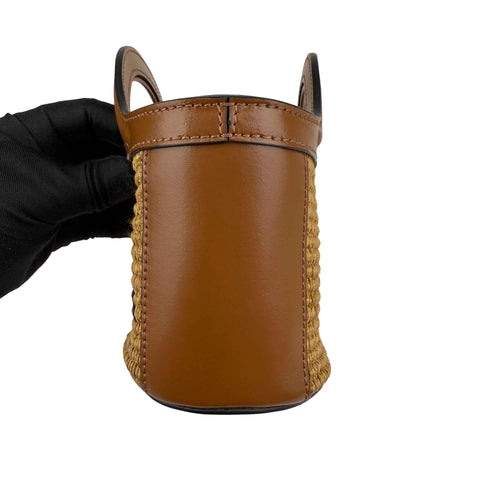 Marni Tropicalia Small Bucket Bag in brown leather and raffia-effect fabric
