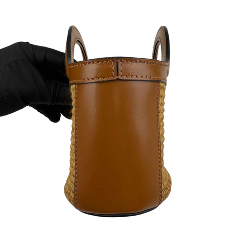 Marni Tropicalia Small Bucket Bag in brown leather and raffia-effect fabric