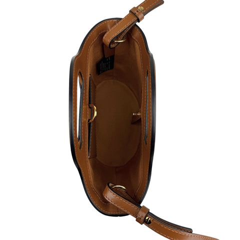 Marni Tropicalia Small Bucket Bag in brown leather and raffia-effect fabric