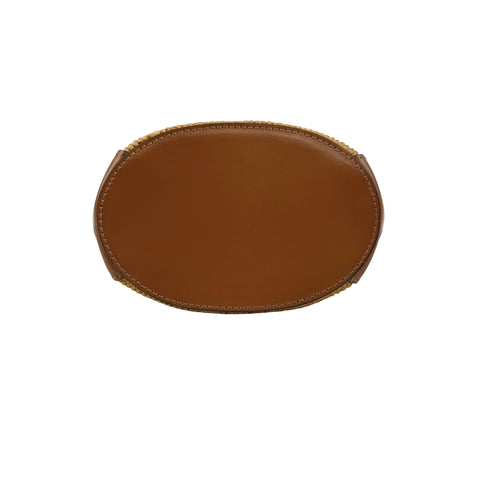 Marni Tropicalia Small Bucket Bag in brown leather and raffia-effect fabric