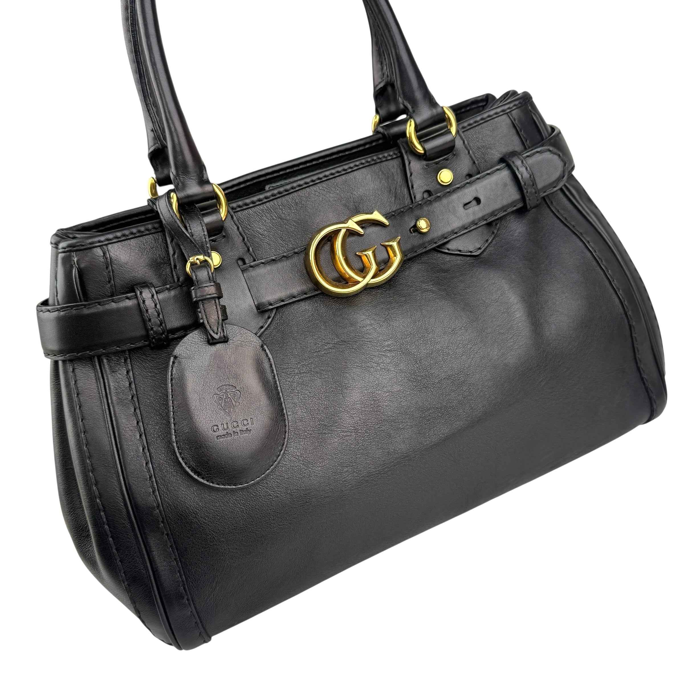 Gucci Black Leather GG Running Large Tote Bag
