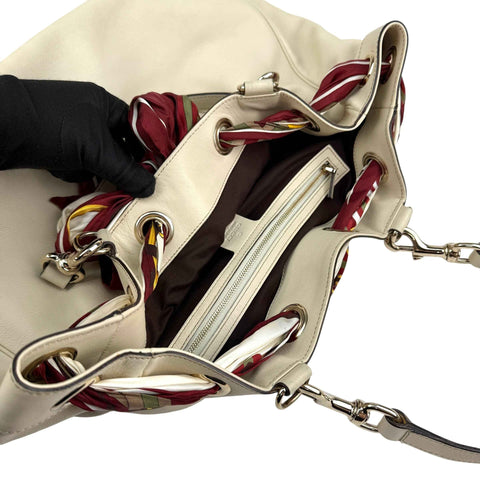 Gucci Beige Leather Positano Tote Bag with Silk Scarf