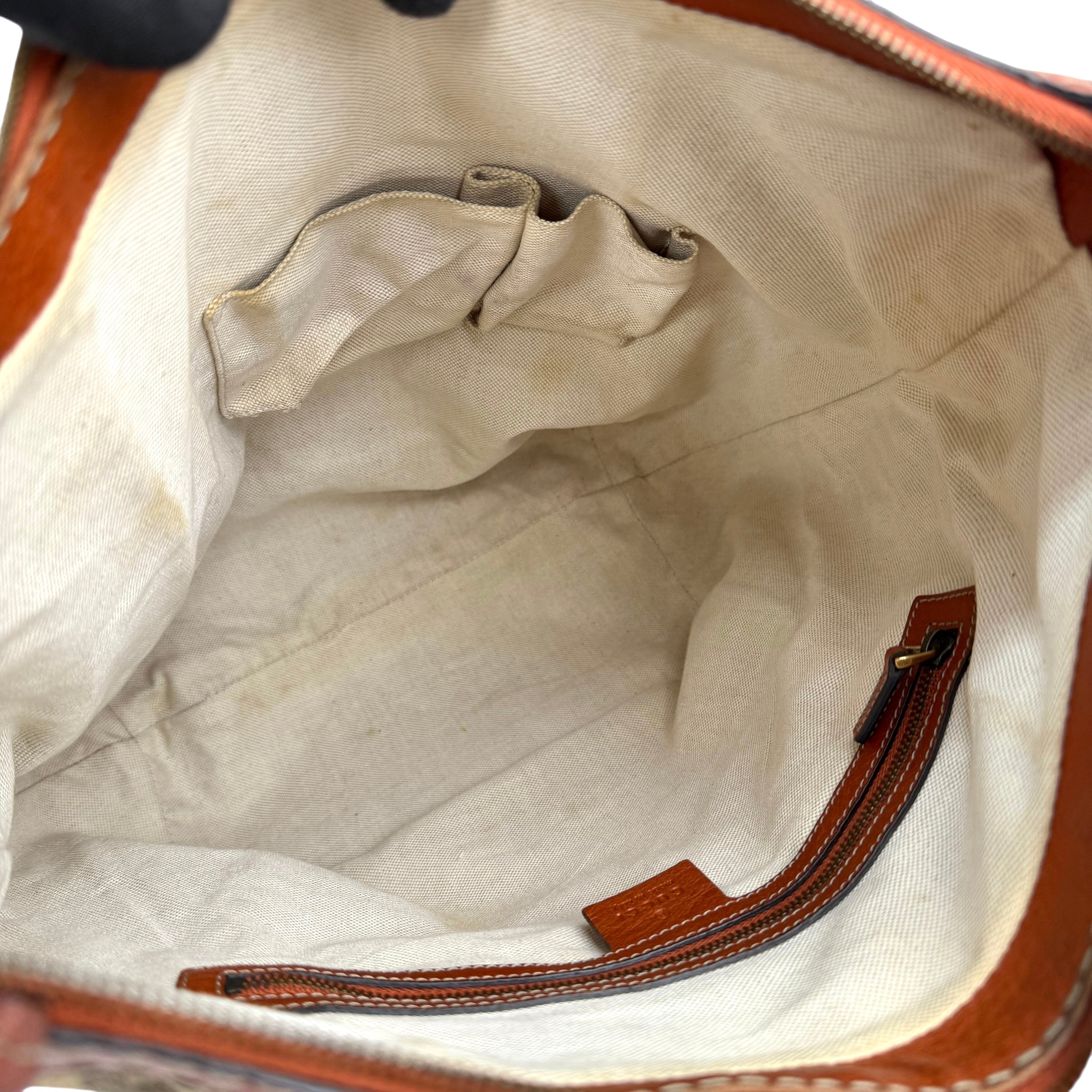 Pre-owned Gucci Orange/Beige GG Canvas and Leather GG Running Hobo