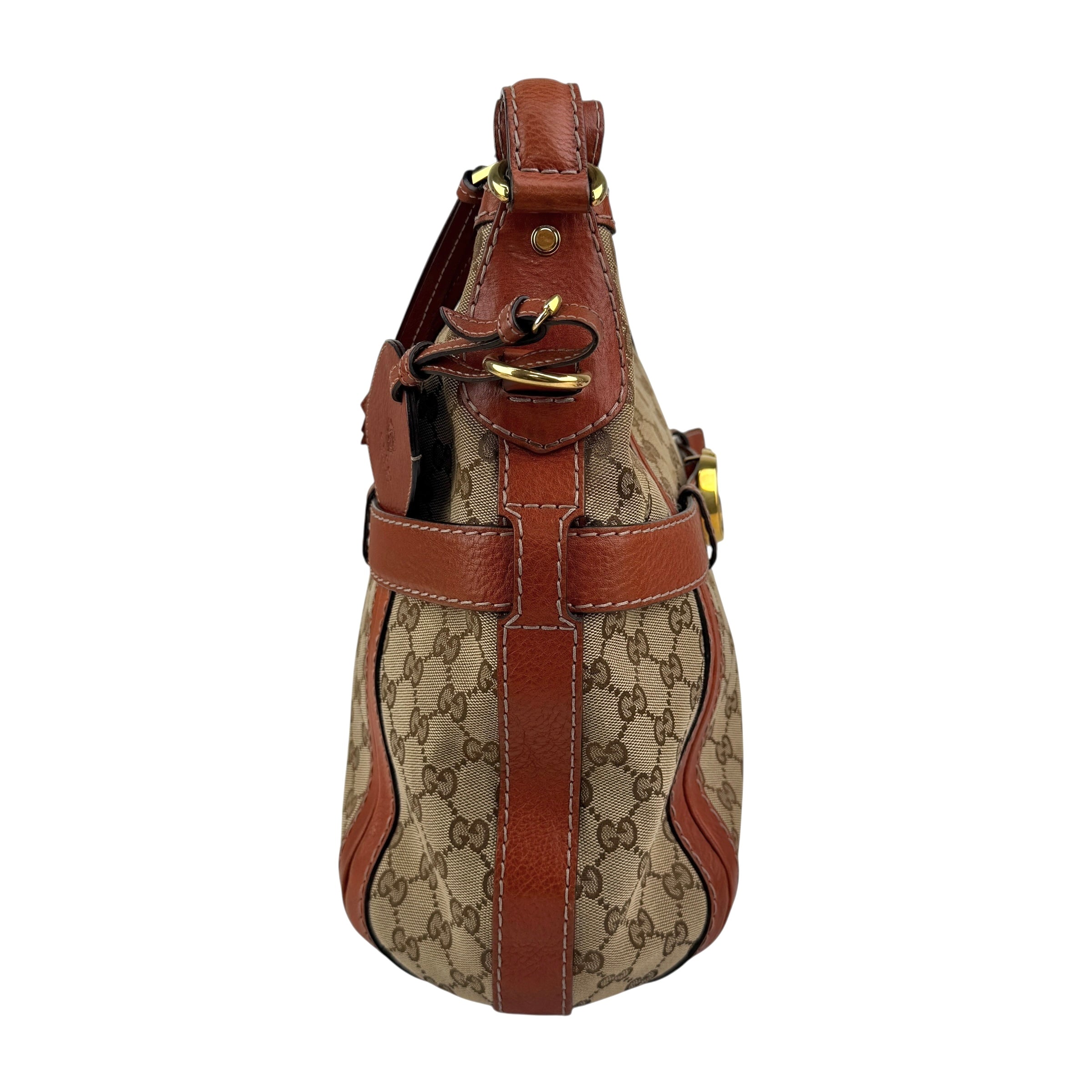 Pre-owned Gucci Orange/Beige GG Canvas and Leather GG Running Hobo