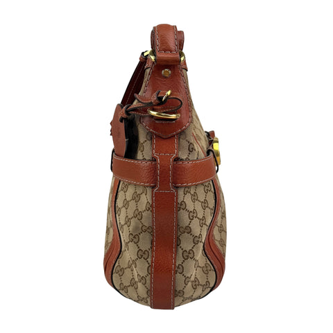 Pre-owned Gucci Orange/Beige GG Canvas and Leather GG Running Hobo