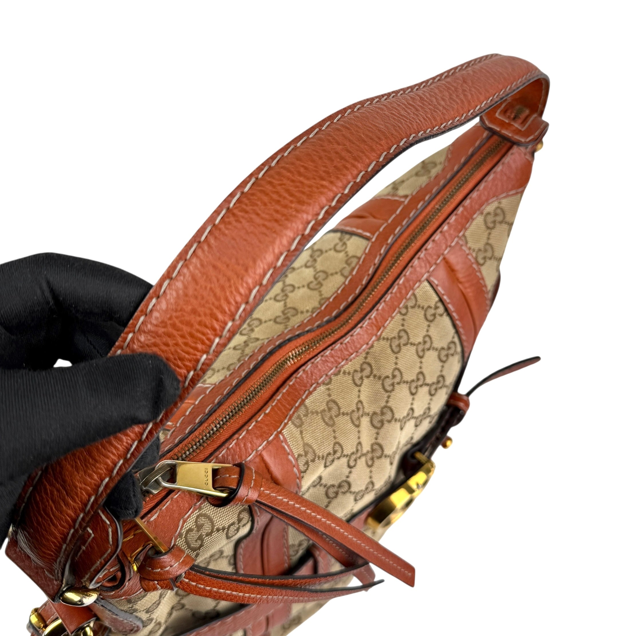 Pre-owned Gucci Orange/Beige GG Canvas and Leather GG Running Hobo