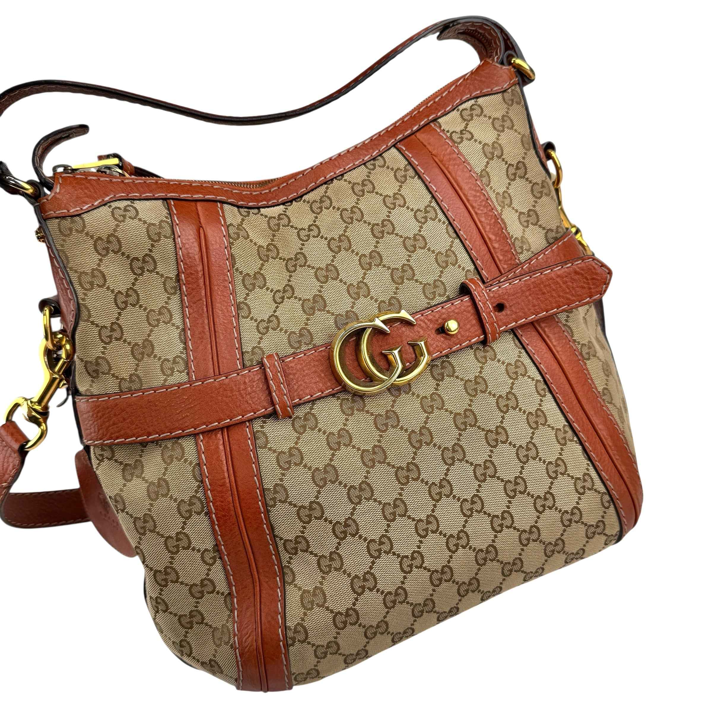 Gucci Orange/Beige GG Canvas and Leather GG Running Hobo