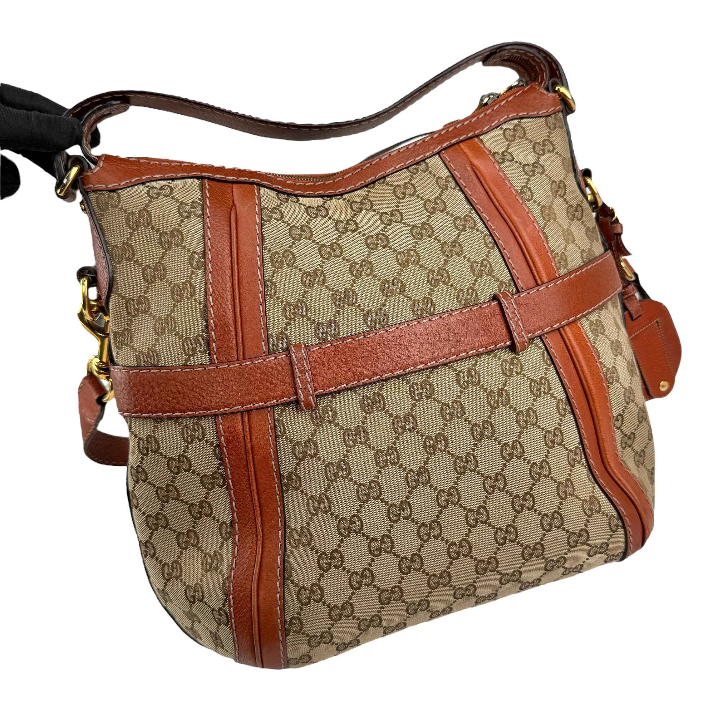 Gucci Orange/Beige GG Canvas and Leather GG Running Hobo