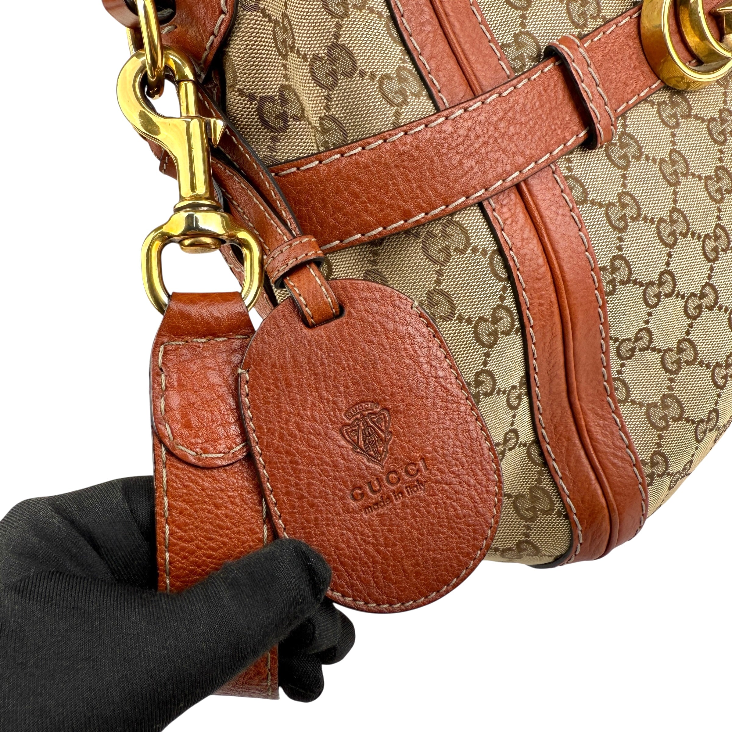 Pre-owned Gucci Orange/Beige GG Canvas and Leather GG Running Hobo