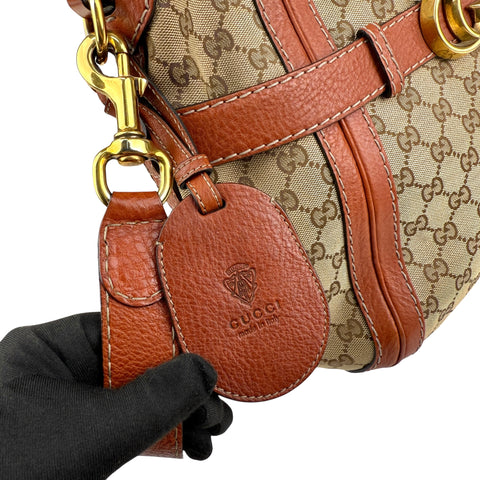 Pre-owned Gucci Orange/Beige GG Canvas and Leather GG Running Hobo