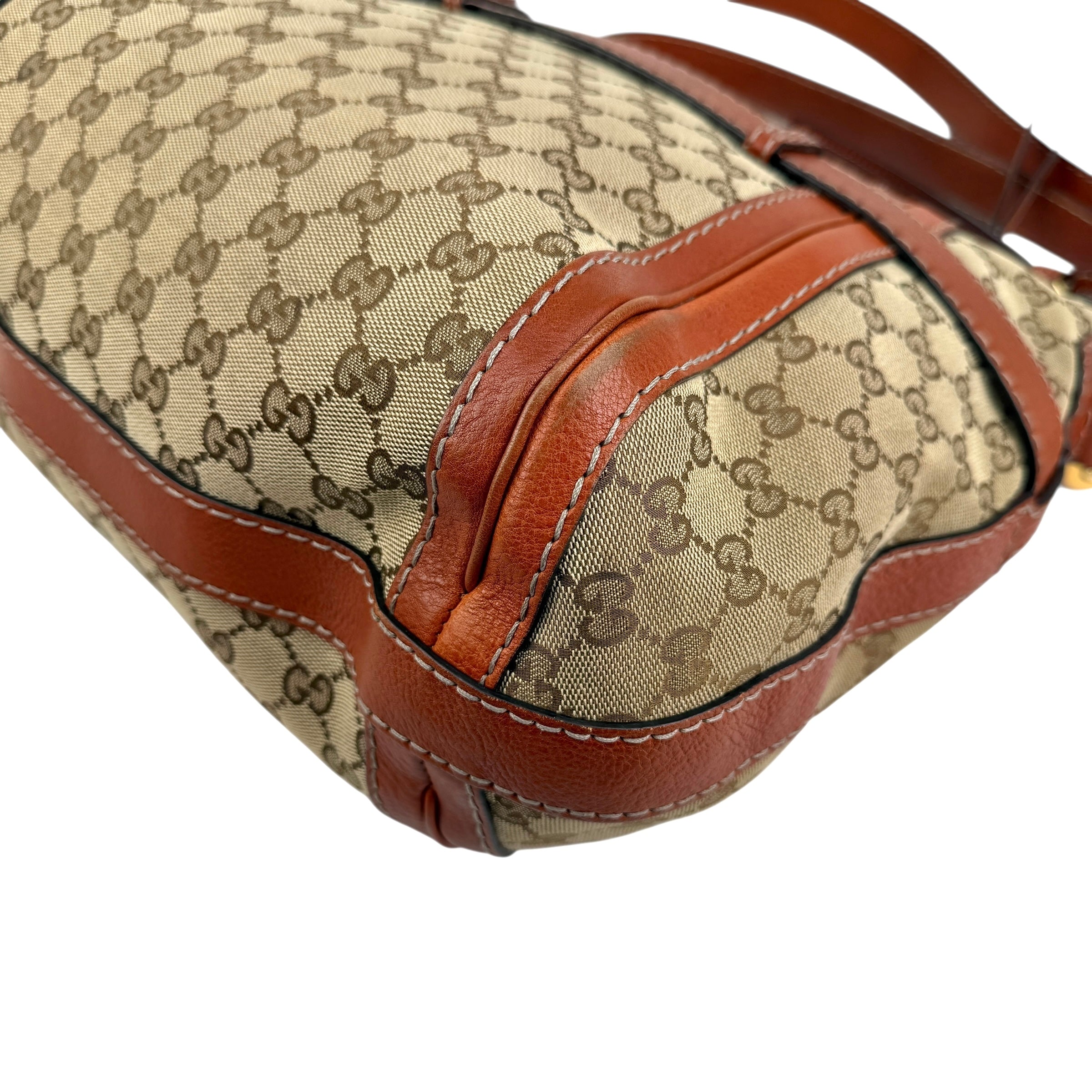 Pre-owned Gucci Orange/Beige GG Canvas and Leather GG Running Hobo