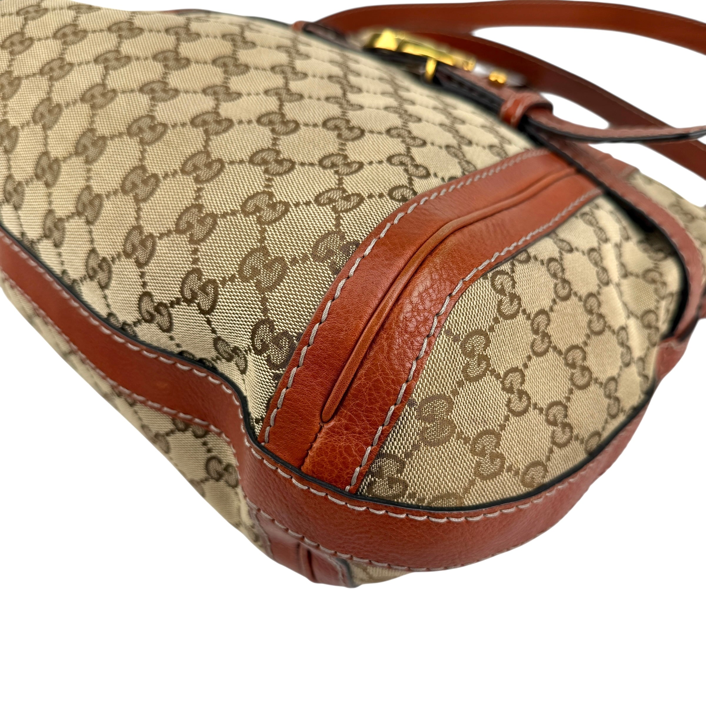 Pre-owned Gucci Orange/Beige GG Canvas and Leather GG Running Hobo