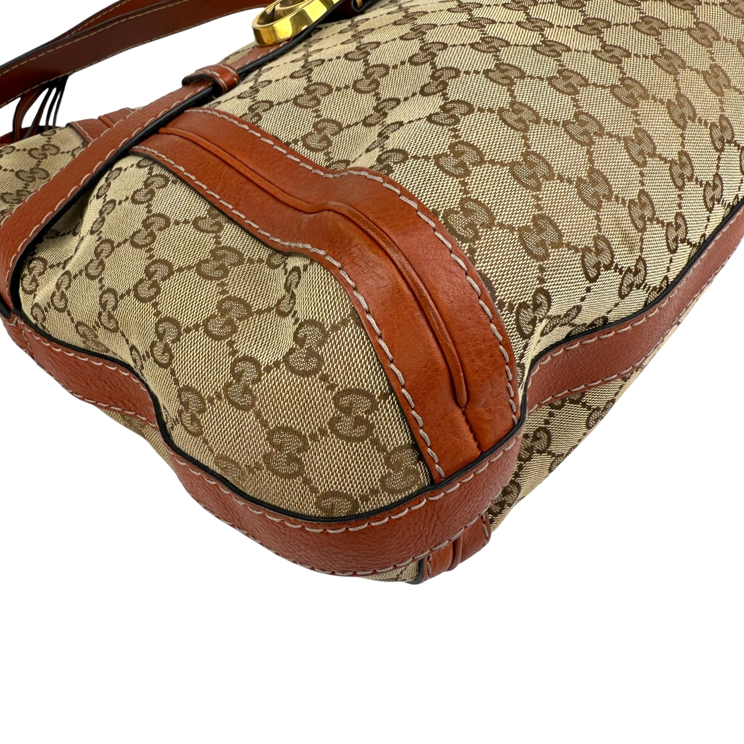 Pre-owned Gucci Orange/Beige GG Canvas and Leather GG Running Hobo