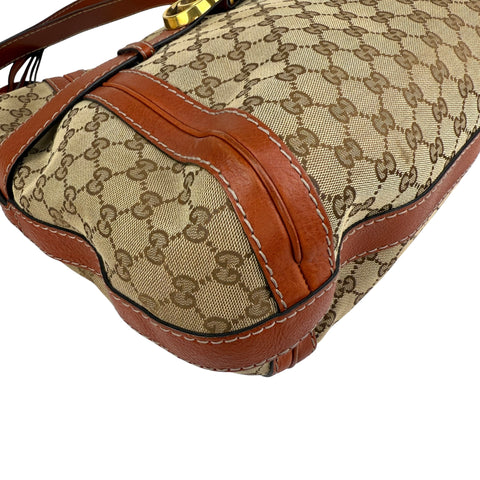 Pre-owned Gucci Orange/Beige GG Canvas and Leather GG Running Hobo