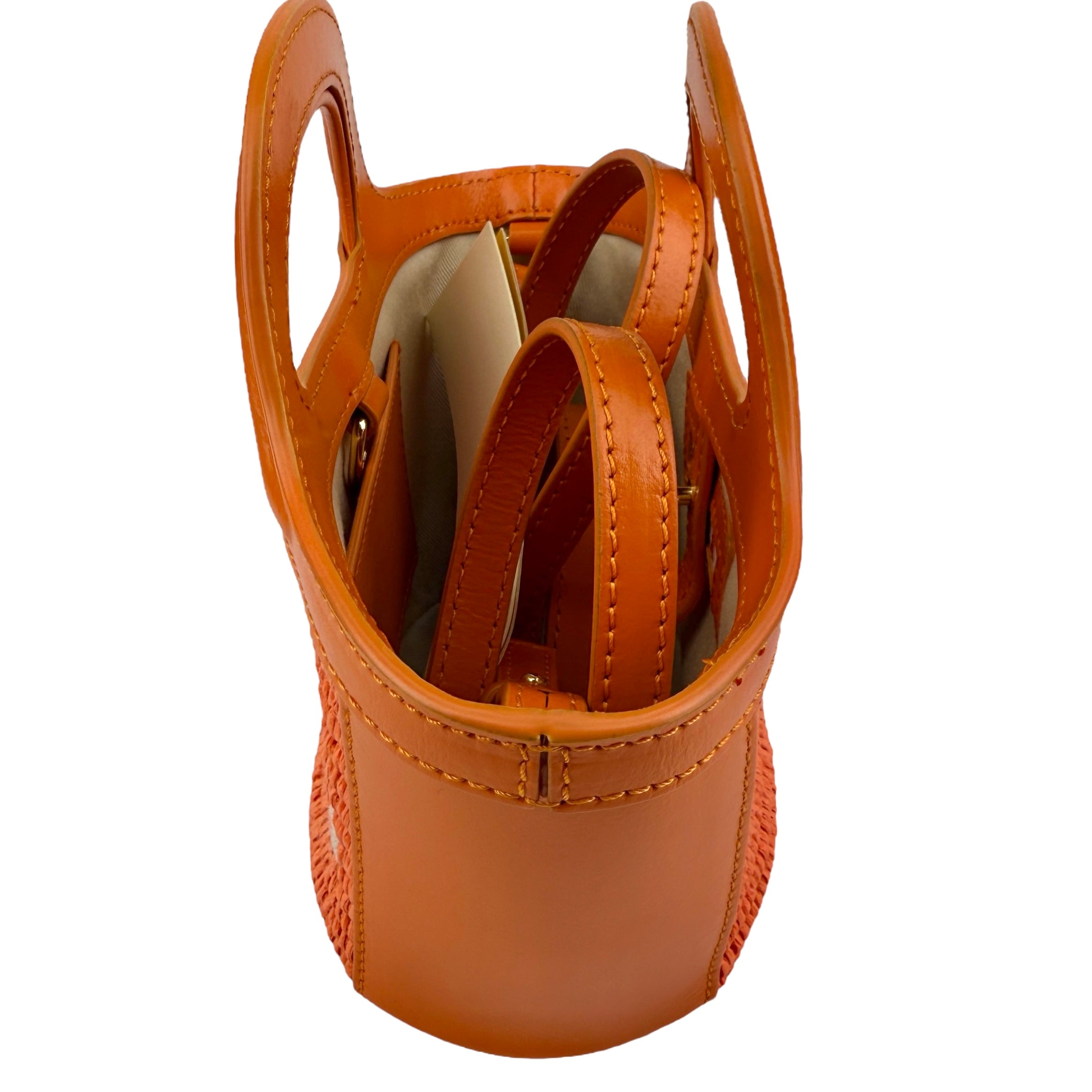 Pre-owned Marni Tropicalia Micro Bag Orange leather and raffia-effect fabric bag
