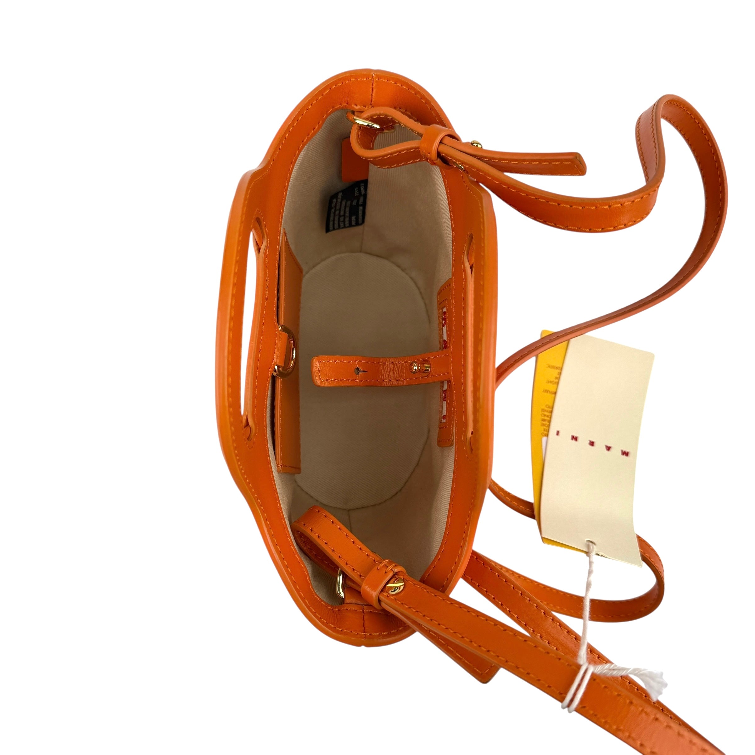 Pre-owned Marni Tropicalia Micro Bag Orange leather and raffia-effect fabric bag