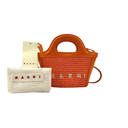 Marni Tropicalia Micro Bag in Orange leather and raffia-effect fabric
