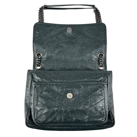 Pre-owned Saint Laurent Green Crinkled Calfskin Leather Medium Niki bag