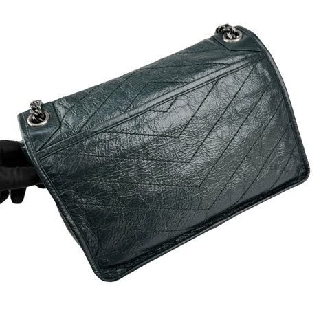 Pre-owned Saint Laurent Green Crinkled Calfskin Leather Medium Niki bag