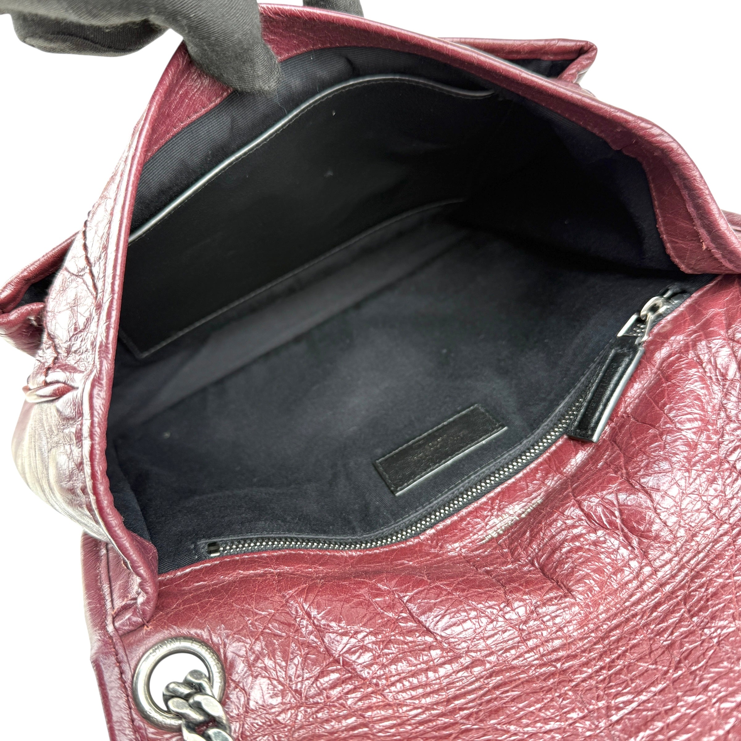 Pre-owned Saint Laurent Burgundy Crinkled Calfskin Leather Medium Niki bag