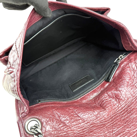 Pre-owned Saint Laurent Burgundy Crinkled Calfskin Leather Medium Niki bag