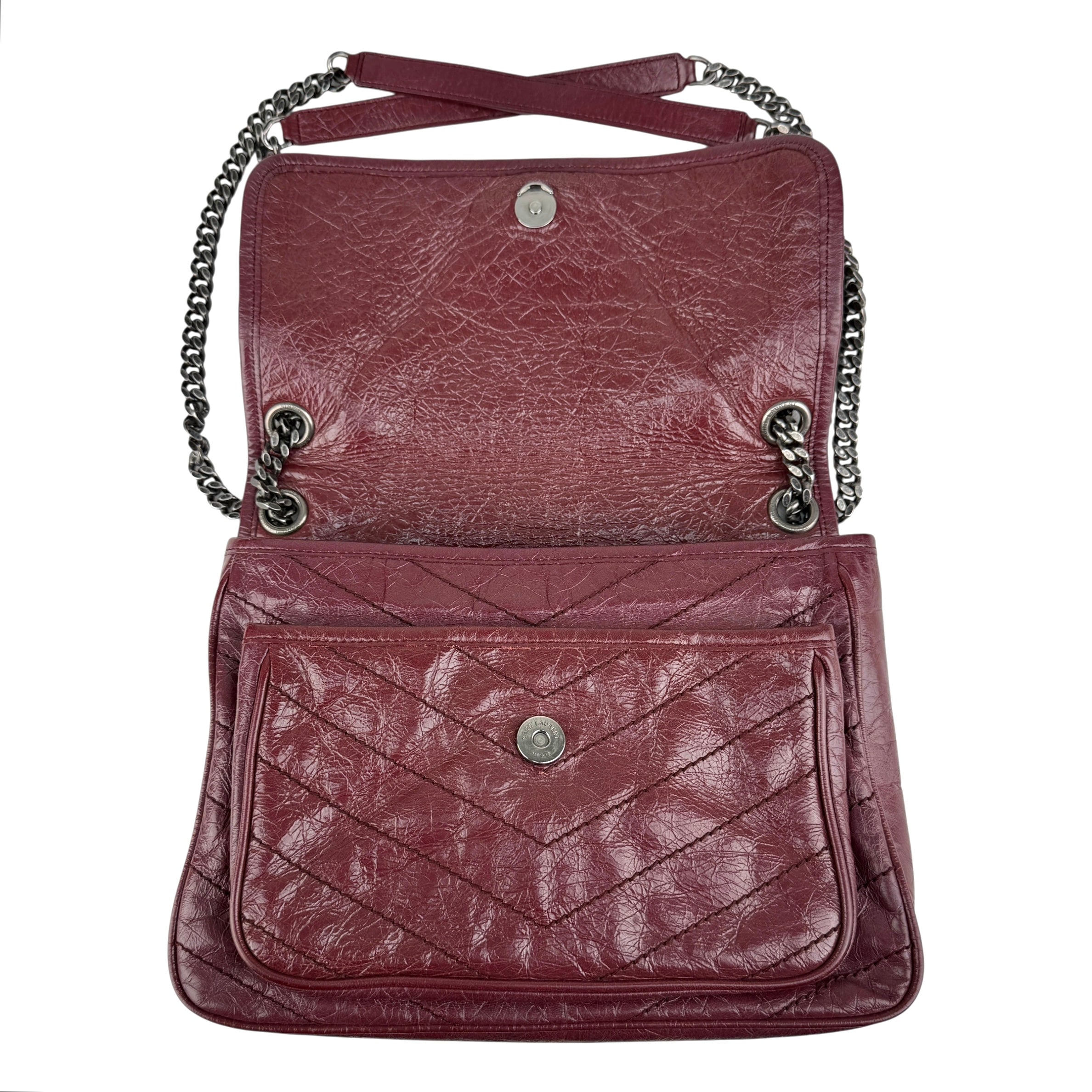 Pre-owned Saint Laurent Burgundy Crinkled Calfskin Leather Medium Niki bag