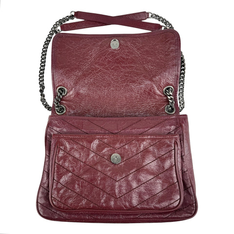 Pre-owned Saint Laurent Burgundy Crinkled Calfskin Leather Medium Niki bag