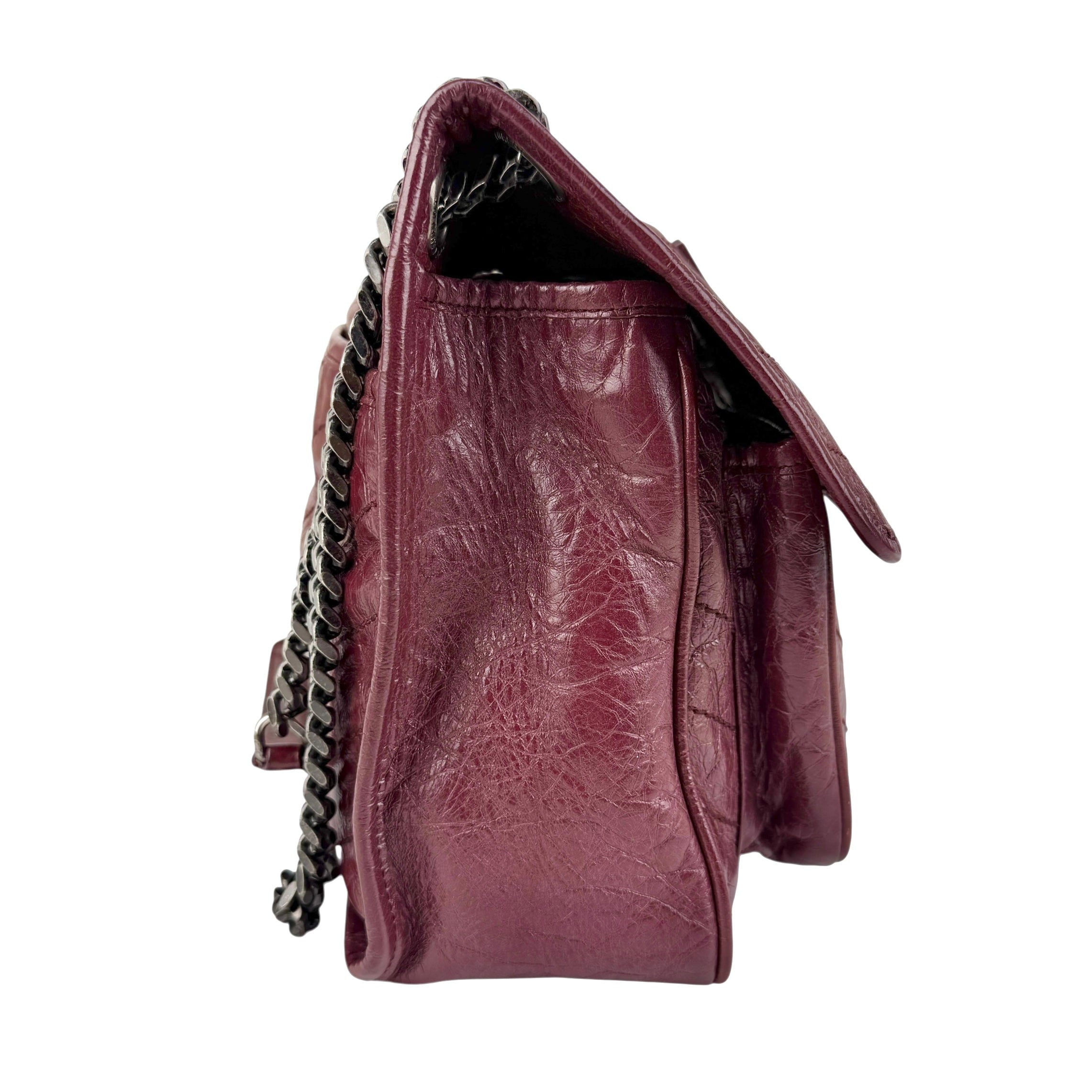 Pre-owned Saint Laurent Burgundy Crinkled Calfskin Leather Medium Niki bag