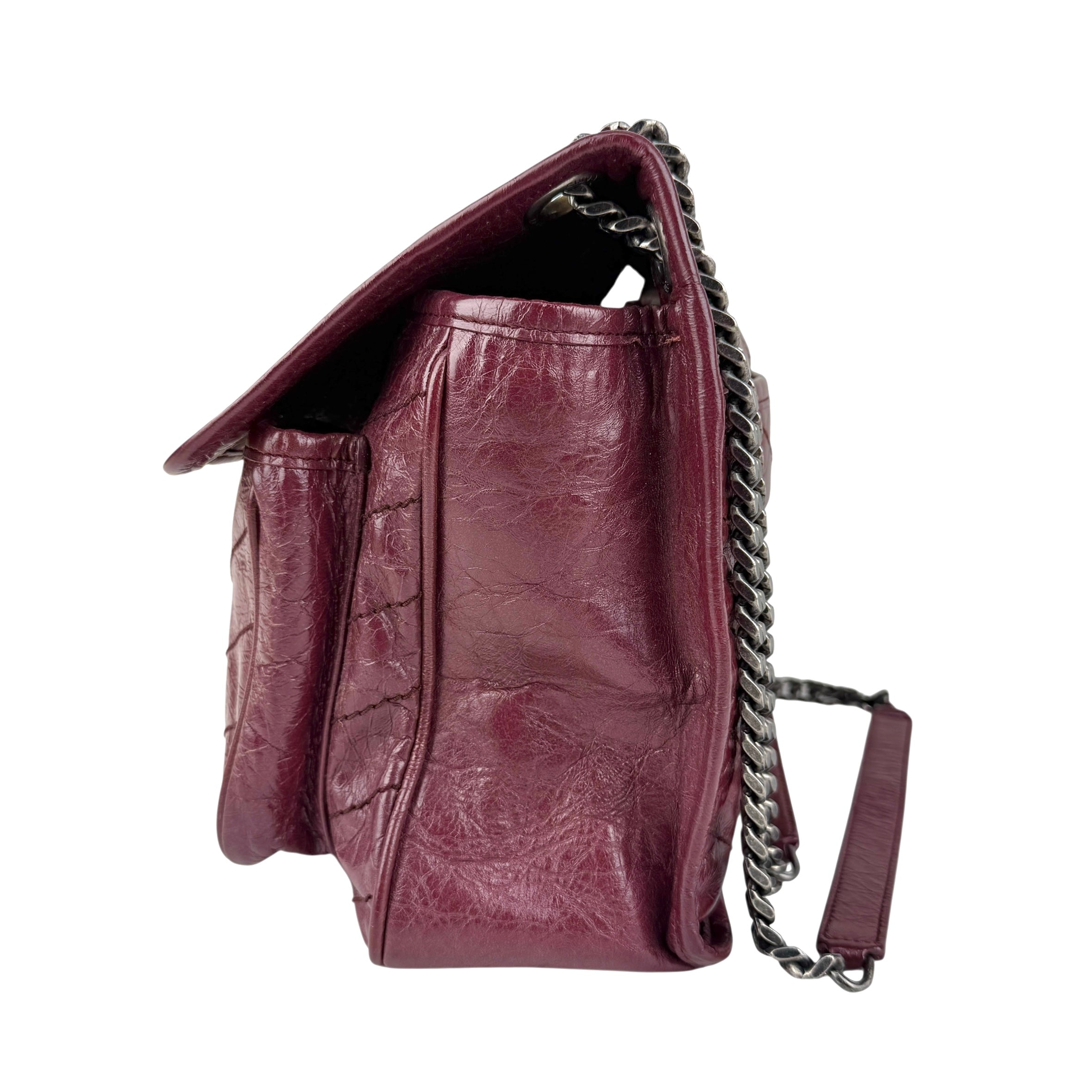 Pre-owned Saint Laurent Burgundy Crinkled Calfskin Leather Medium Niki bag
