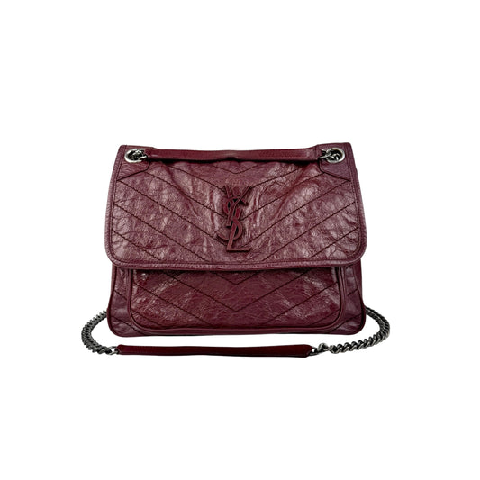 Pre-owned Saint Laurent Burgundy Crinkled Calfskin Leather Medium Niki bag main image