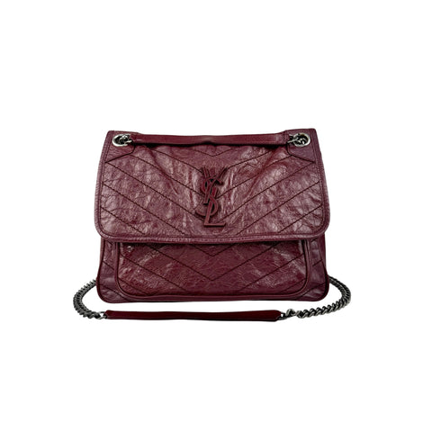 Pre-owned Saint Laurent Burgundy Crinkled Calfskin Leather Medium Niki bag main image