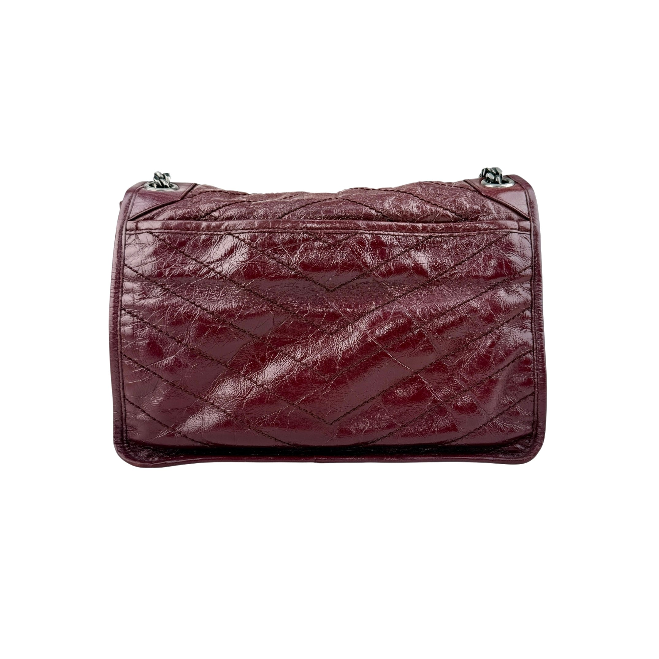 Pre-owned Saint Laurent Burgundy Crinkled Calfskin Leather Medium Niki bag back view