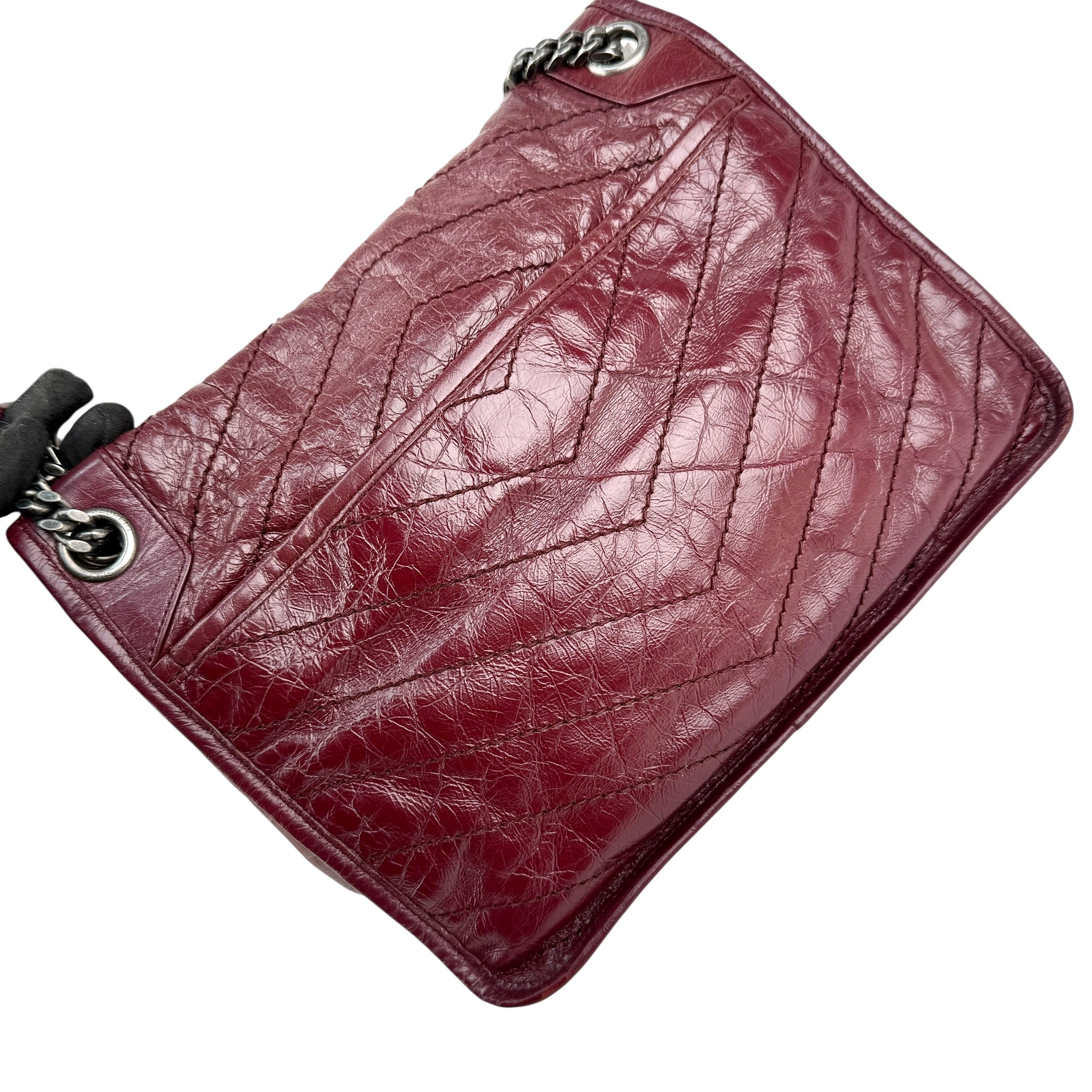 Pre-owned Saint Laurent Burgundy Crinkled Calfskin Leather Medium Niki bag