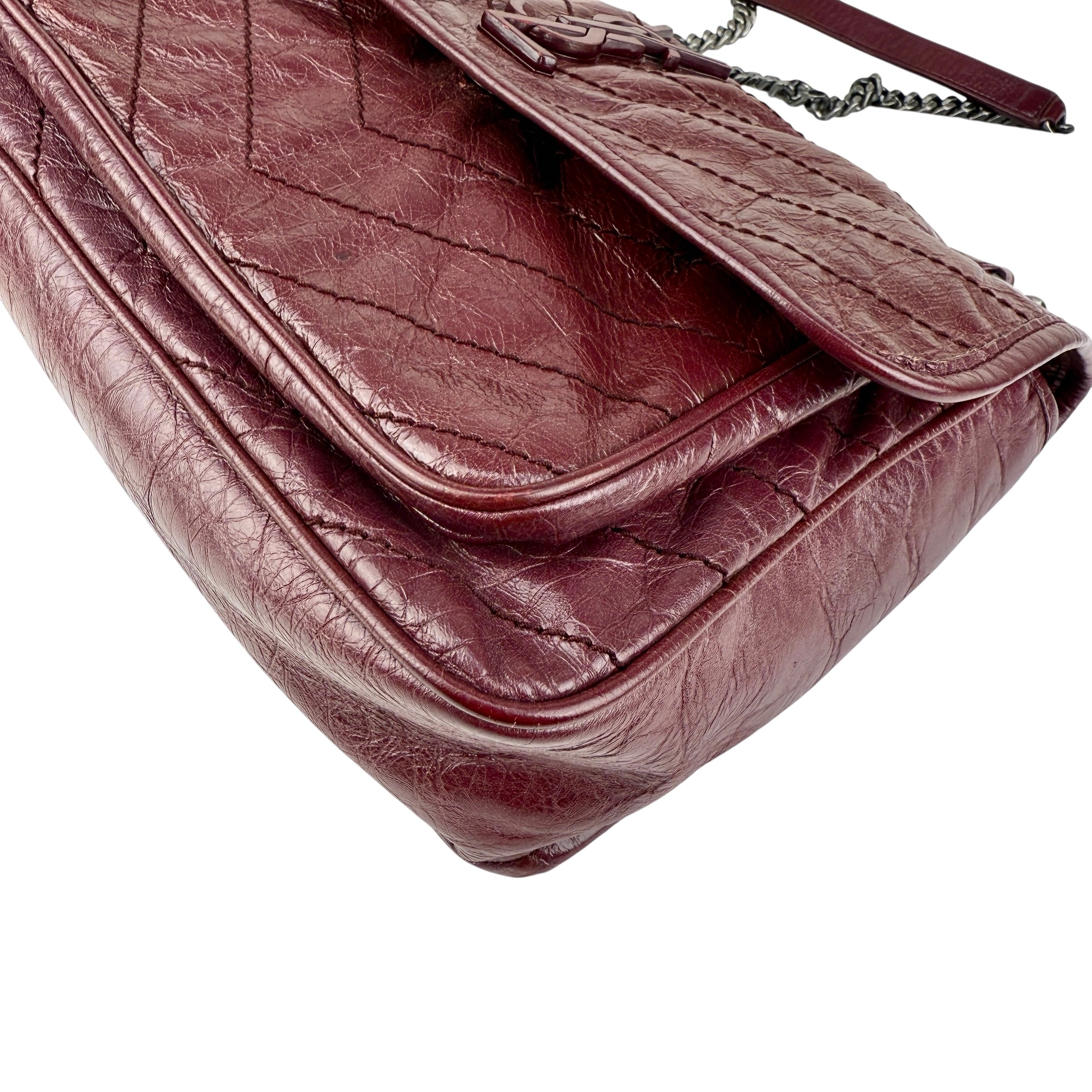 Pre-owned Saint Laurent Burgundy Crinkled Calfskin Leather Medium Niki bag
